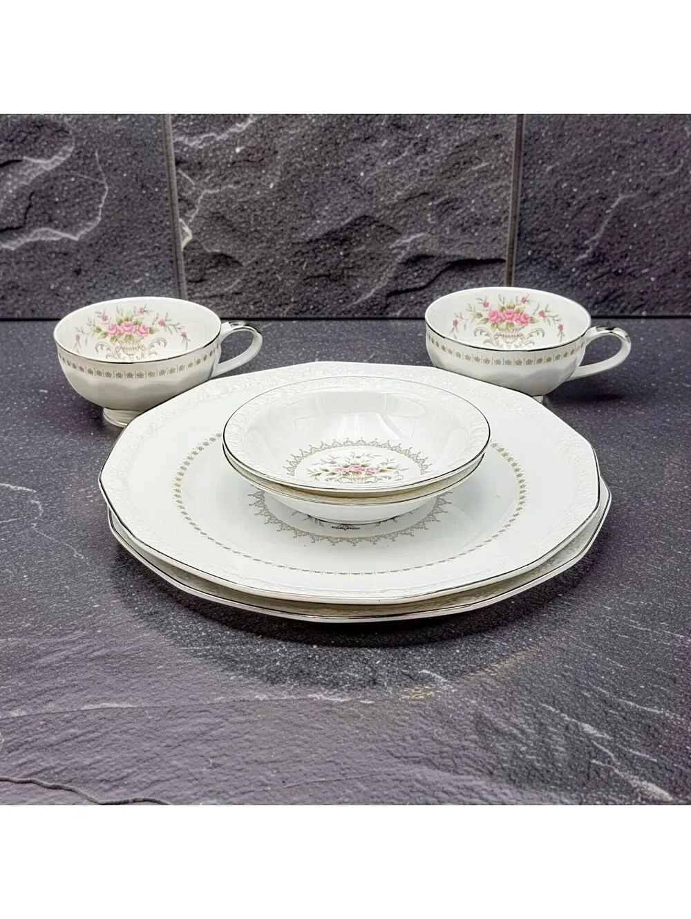 Vintage Harmony House Michelle 3653 Fine China 6 Pc Set Cups Plates Japan